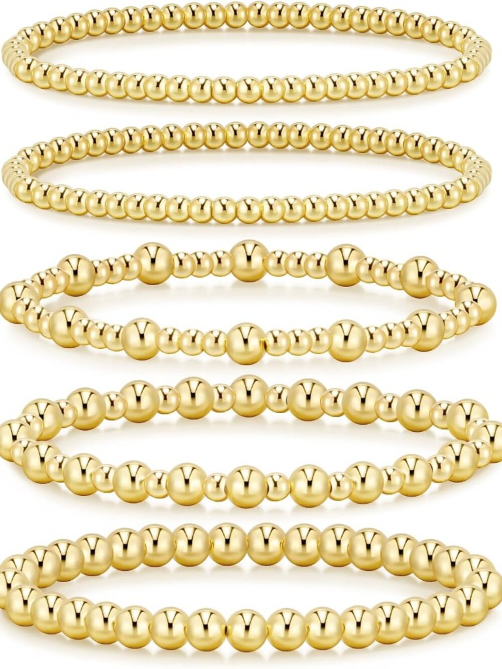 Waterproof 14K Gold Plated Beaded Strand Bracelets - Perfect Gift Set for Women